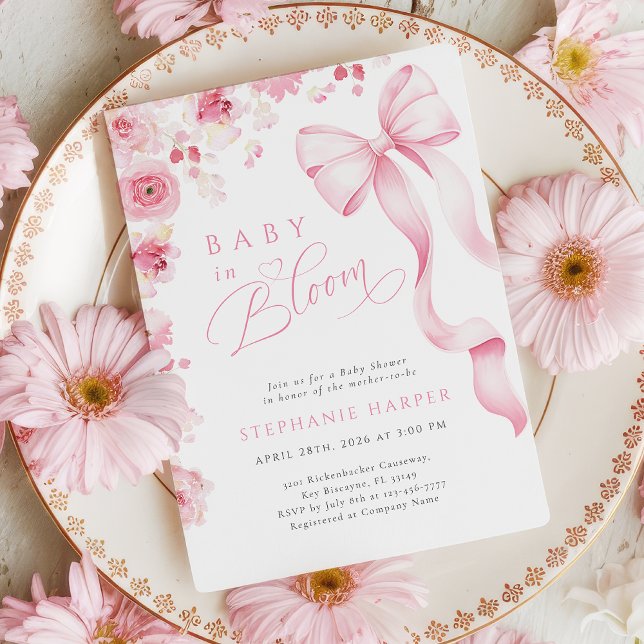 Pink Bow Baby In Bloom Baby Shower Invitation  (Creator Uploaded)