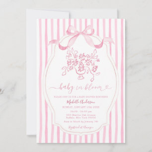Pink Bow Baby in Bloom Baby Shower Invitation