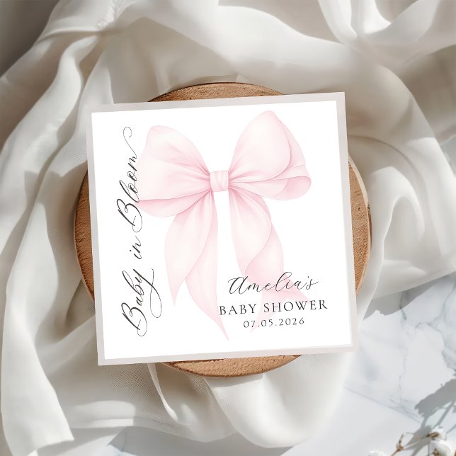 Pink Bow Baby in Bloom Baby Shower Paper Napkin (Creator Uploaded)