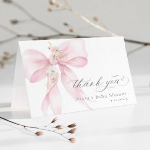 Pink Bow Baby in Bloom Baby shower Thank you card