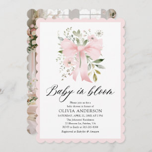 Pink Bow Baby in Bloom Floral Girl Baby Shower Invitation