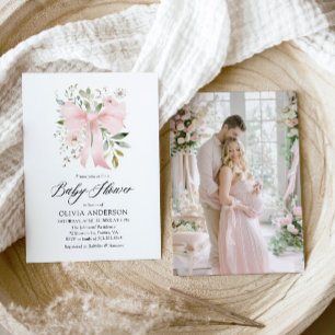 Pink Bow Baby in Bloom Floral Girl Baby Shower Invitation