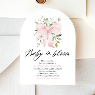 Pink Bow Baby in Bloom Floral Girl Baby Shower Invitation