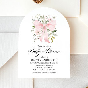 Pink Bow Baby in Bloom Floral Girl Baby Shower Invitation