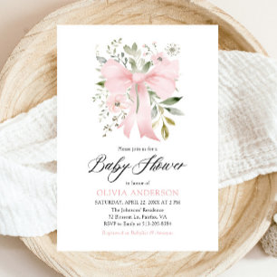 Pink Bow Baby in Bloom Floral Girl Baby Shower Invitation