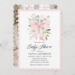 Pink Bow Baby in Bloom Floral Girl Baby Shower Invitation