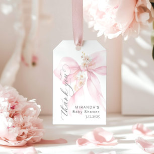 Pink Bow Baby in Bloom floral thank you Gift Tags