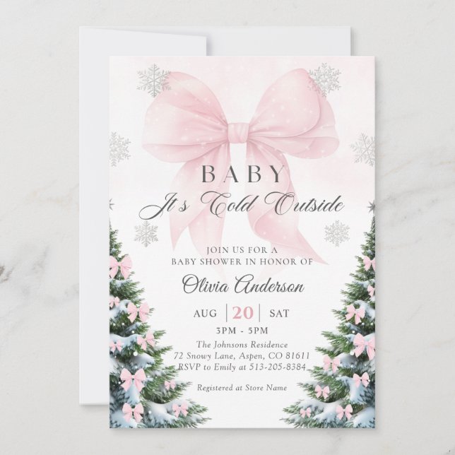 Pink Bow Baby It's Cold Outside Baby Shower  Invit Invitation (Front)