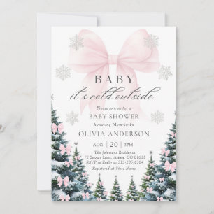 Pink Bow Baby It's Cold Outside Baby Shower  Invitation