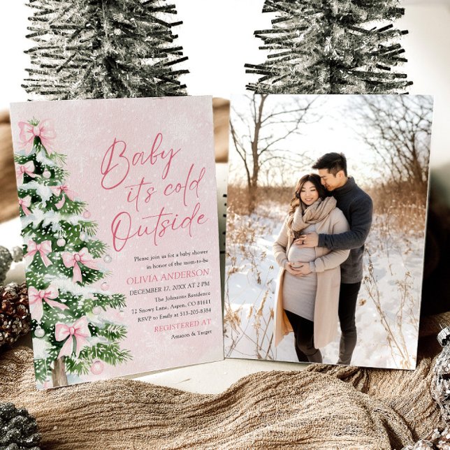 Pink Bow Baby It's Cold Outside Baby Shower Invitation (Creator Uploaded)