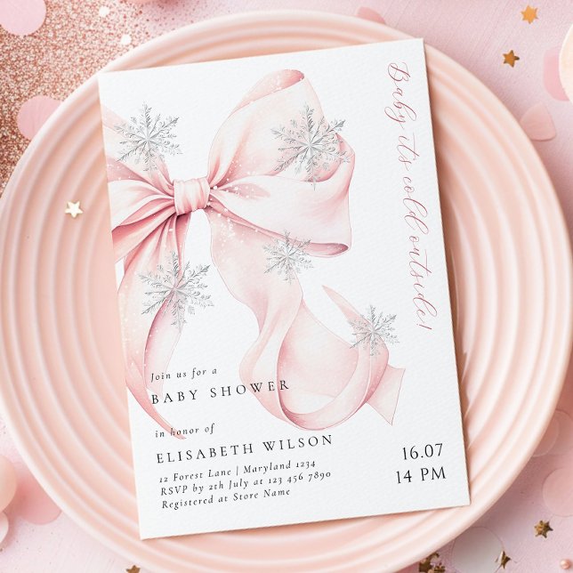Pink Bow Baby It's Cold Outside Baby Shower Invitation (Creator Uploaded)