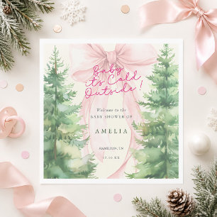 Pink Bow Baby It's Cold Outside Baby Shower Napkin