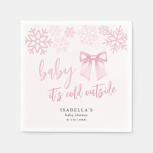 Pink Bow Baby Its Cold Outside Baby Shower Napkin