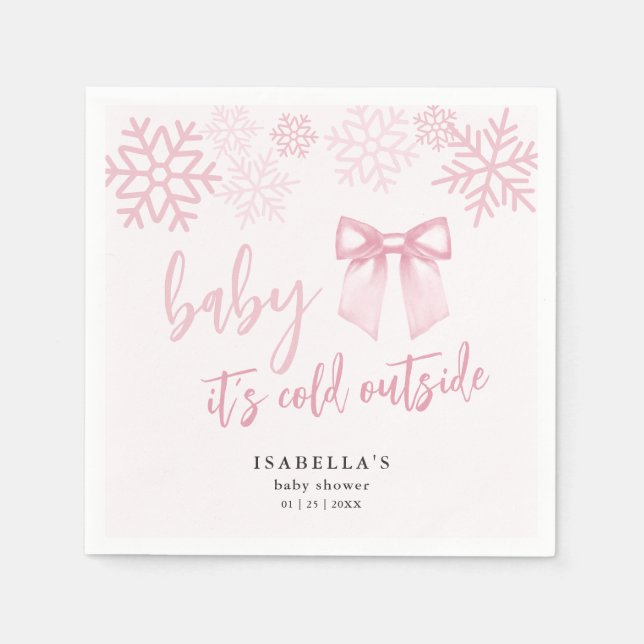 Pink Bow Baby Its Cold Outside Baby Shower Napkin (Front)