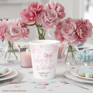 Pink Bow Baby Its Cold Outside Baby Shower Paper Cups