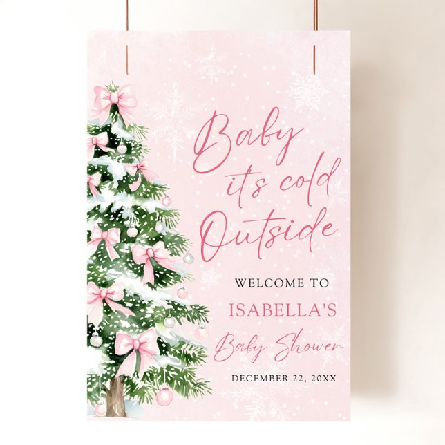 Pink Bow Baby It's Cold Outside Baby Shower Poster (Creator Uploaded)