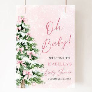 Pink Bow Baby It's Cold Outside Baby Shower Poster