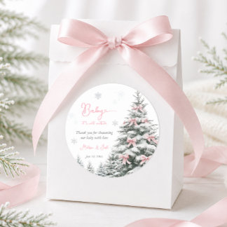 Pink Bow Baby It's Cold Outside Winter Baby Shower Classic Round Sticker