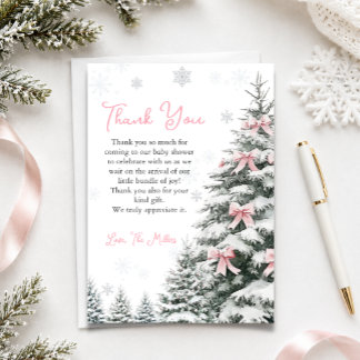 Pink Bow Baby It's Cold Outside Winter Baby Shower Thank You Card