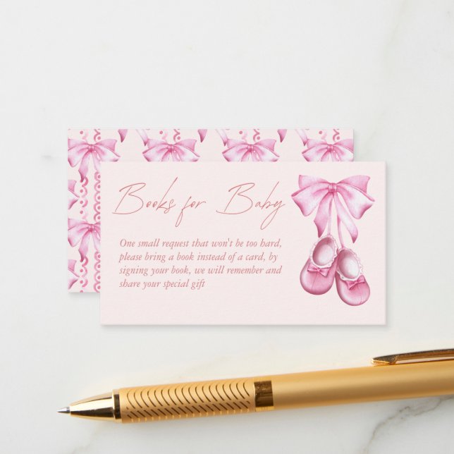 Pink bow baby shoes coquette books for baby enclosure card (Front/Back In Situ)