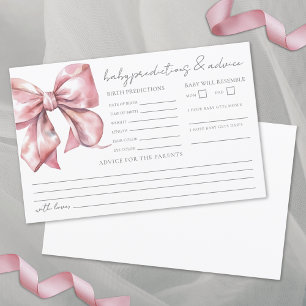 Pink Bow Baby Shower Advice Predictions Card