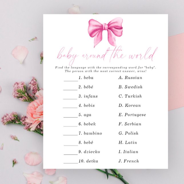 Pink bow baby shower - Baby around the world game (Creator Uploaded)