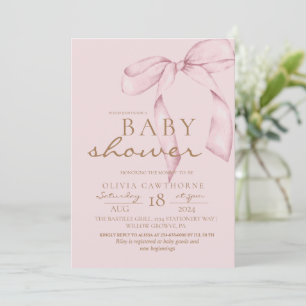 Pink Bow Baby Shower Blush Pink Invitation