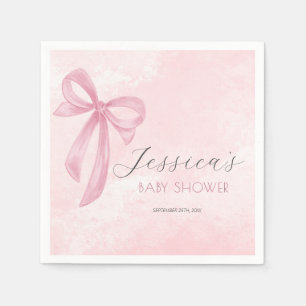 Pink Bow Baby Shower Blush Pink Watercolor Napkin