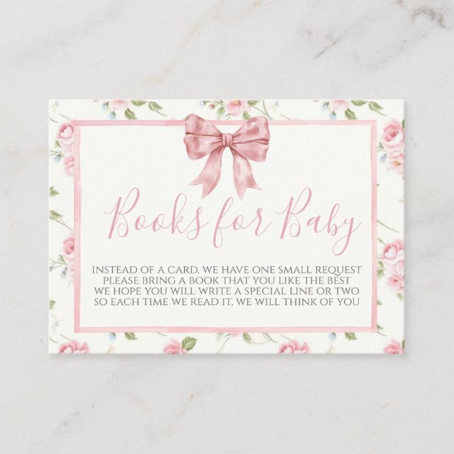 Pink Bow Baby Shower Book Request Card (Front)