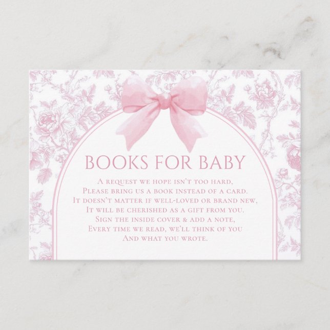 Pink Bow Baby Shower Book Request Enclosure Card (Front)