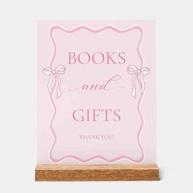 Pink Bow Baby Shower Books and Gifts Acrylic Sign (Creator Uploaded)
