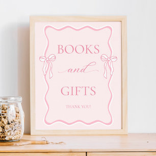 Pink Bow Baby Shower Books and Gifts Poster