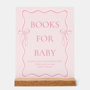 Pink Bow Baby Shower Books for Baby Acrylic Sign