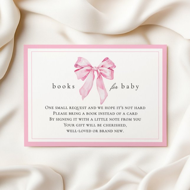 Pink Bow Baby Shower Books for Baby Enclosure Card (Creator Uploaded)