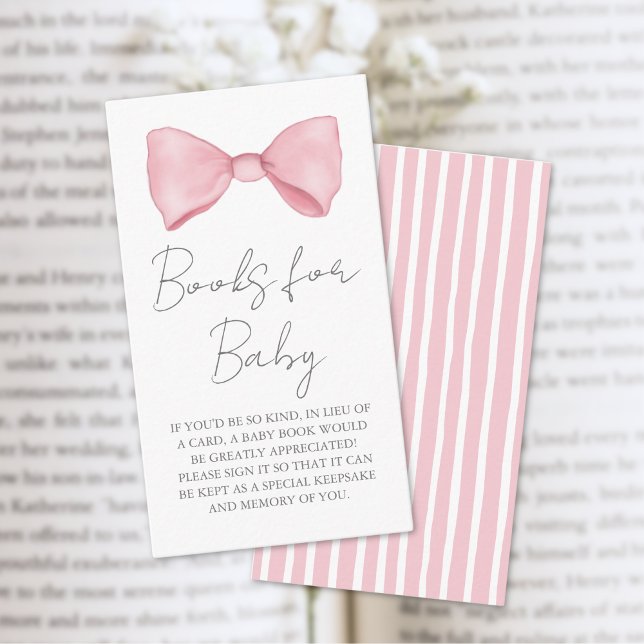 Pink Bow Baby Shower Books For Baby Enclosure Card (Pink Bow Baby Shower Books For Baby Enclosure Card)