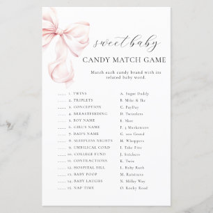 Pink Bow Baby Shower CANDY MATCH GAME