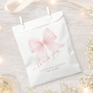 Pink Bow Baby Shower Coquette Elegant Thank You Favour Bag
