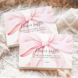 Pink Bow Baby Shower Diaper Raffle Enclosure Card