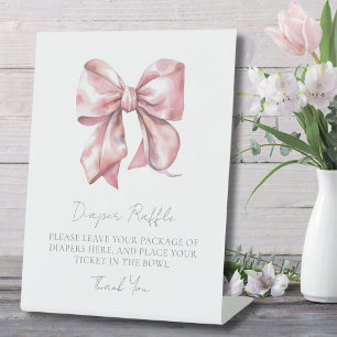 Pink Bow Baby Shower Diaper Raffle Enclosure Card Pedestal Sign