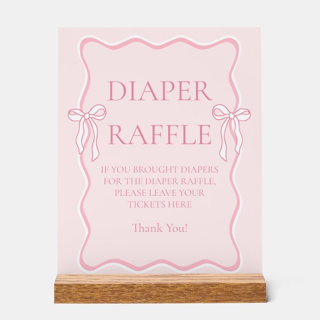 Pink Bow Baby Shower Diaper Raffle Game Acrylic Sign (Creator Uploaded)