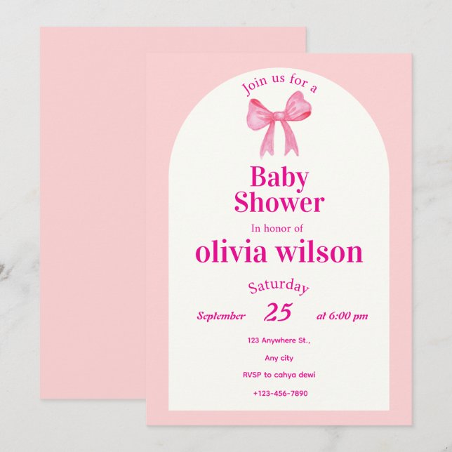 Pink Bow Baby Shower.elegant baby shower. Invitation (Front/Back)