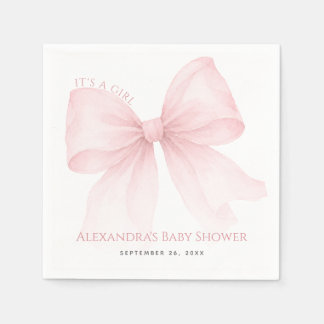 Pink Bow Baby Shower Elegant Coquette It's a Girl Napkin