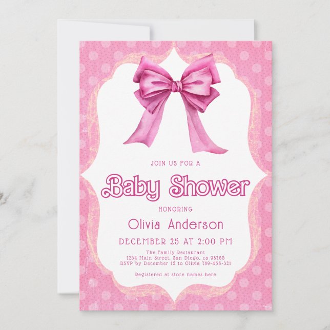 Pink Bow Baby Shower Elegant Invitation (Front)