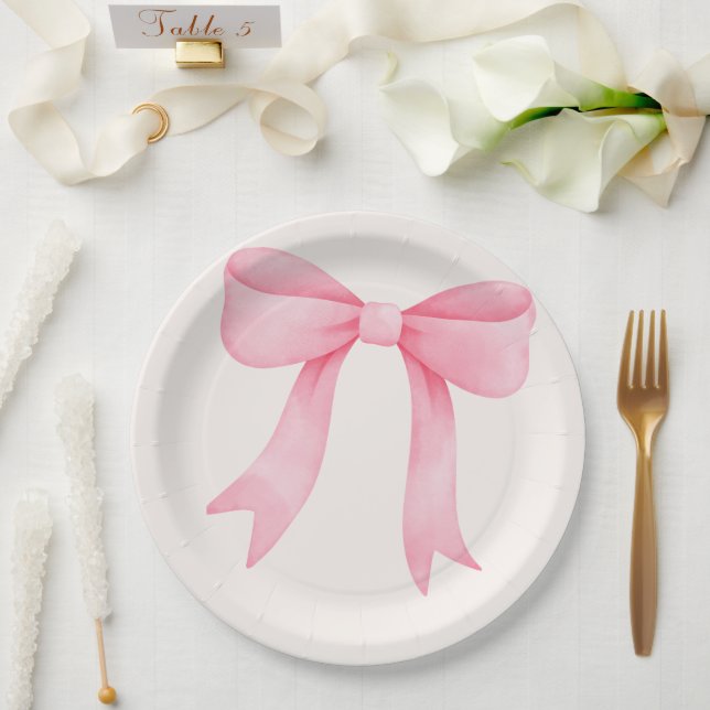 Pink Bow Baby Shower – Elegant Paper Plate (Wedding)