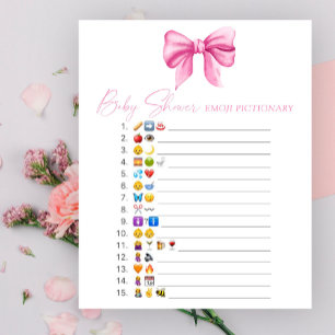 Pink bow baby shower emoji Pictionary game