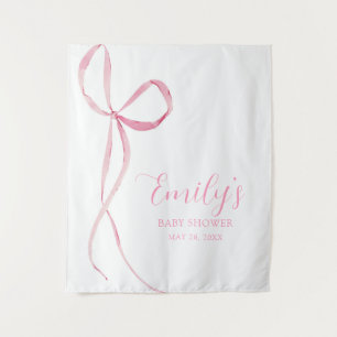 Pink Bow Baby Shower Fabric Sign Backdrop Tapestry