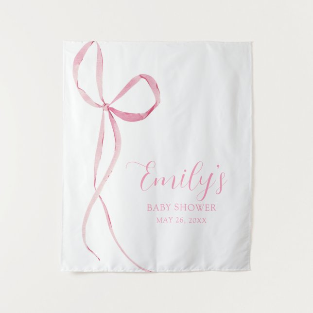 Pink Bow Baby Shower Fabric Sign Backdrop Tapestry (Front)