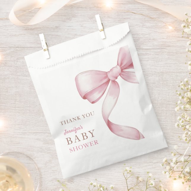Pink Bow Baby Shower Favour Bag (Clipped)
