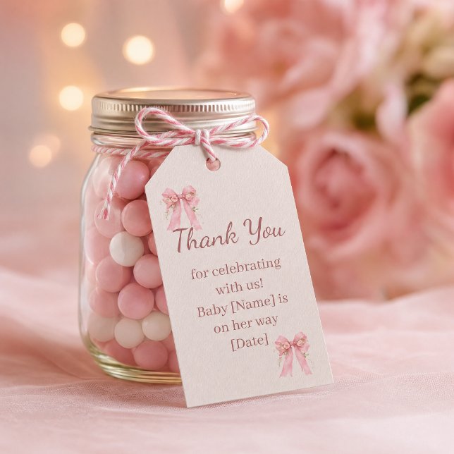 Pink Bow Baby Shower Favour Tag (Creator Uploaded)