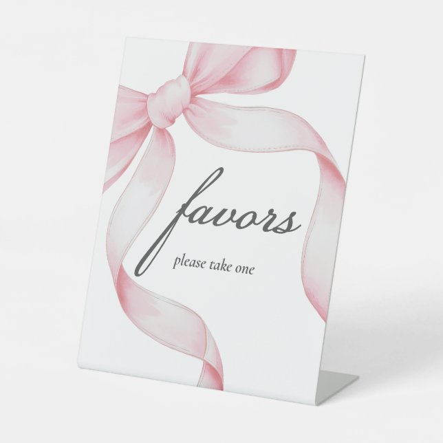 Pink Bow Baby Shower Favours Pedestal Sign (Front)